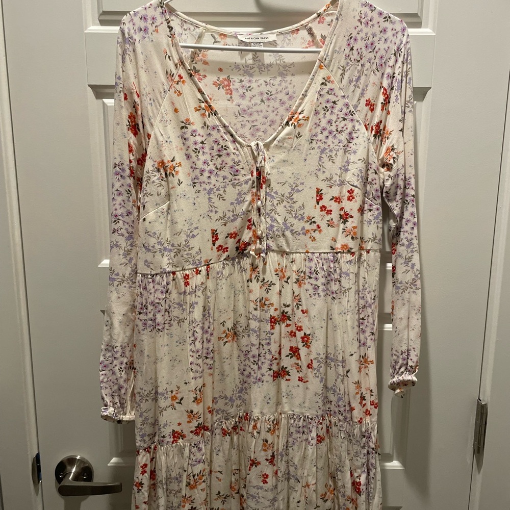 American Eagle Outfitters Cream Pink V-Neck Sundress